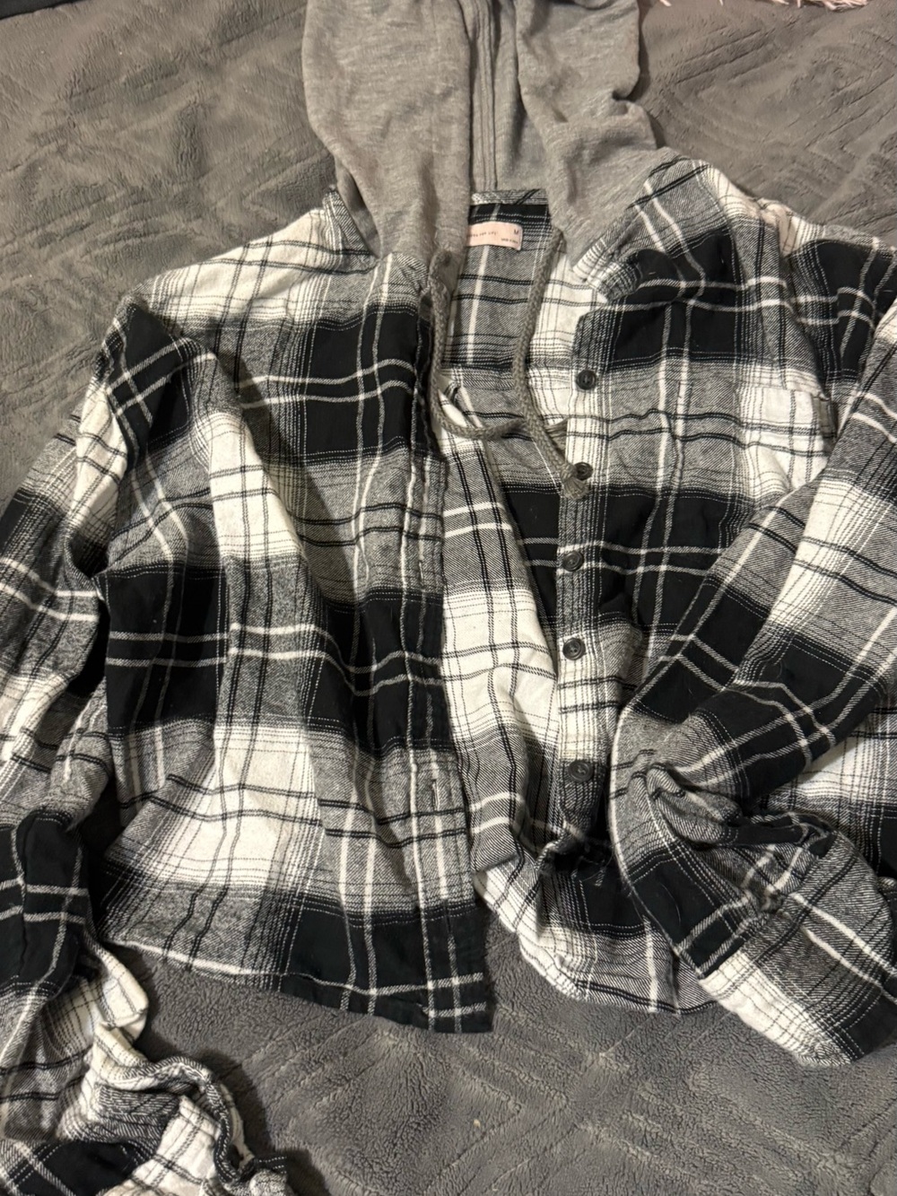 SO Black and White Plaid Hooded Shirt Jacket